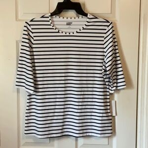 Lands’ End Nautical Horizontal Stripes Crew Neck Rash Guard UPE Swim Tee Size L